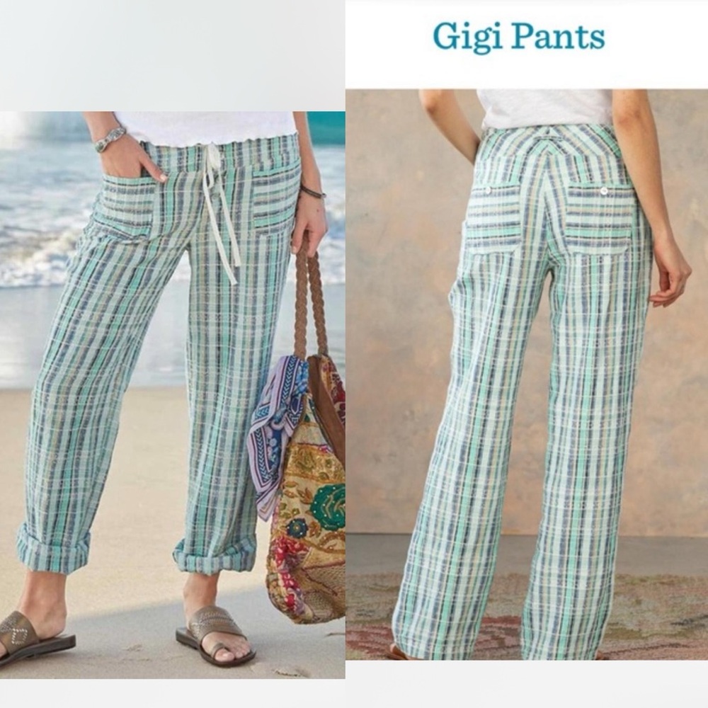 Sundance Gigi Pants in Blue, Teal, Green and White Plaid